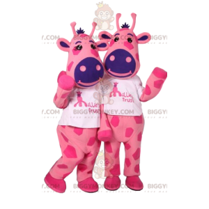 BIGGYMONKEY's mascotte van twee roze giraffen met paarse