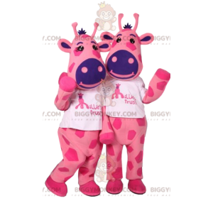 BIGGYMONKEY™s mascot of two pink giraffes with purple spots -