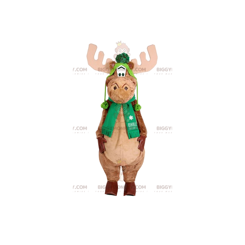 Costume de mascotte BIGGYMONKEY™ de renne beige avec un bonnet Costume de mascotte BIGGYMONKEY™ de renne beige avec un bonnet