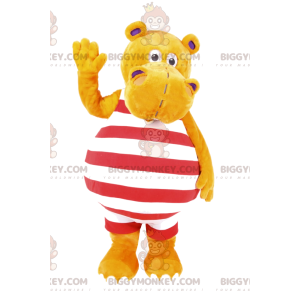 BIGGYMONKEY™ Mascot Costume Yellow Hippo in Striped Swimsuit –