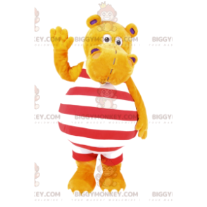 BIGGYMONKEY™ Mascot Costume Yellow Hippo in Striped Swimsuit –