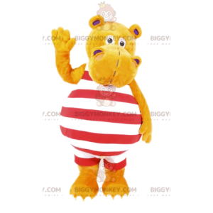 BIGGYMONKEY™ Mascot Costume Yellow Hippo in Striped Swimsuit -