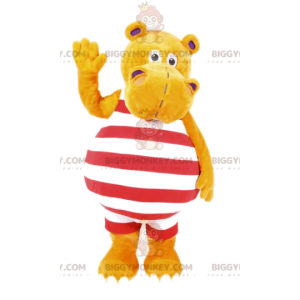 BIGGYMONKEY™ Mascottekostuum gele nijlpaard in gestreept badpak