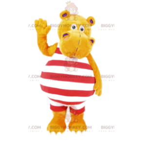 BIGGYMONKEY™ Mascot Costume Yellow Hippo in Striped Swimsuit -