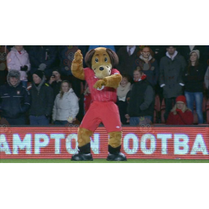 BIGGYMONKEY™ mascottekostuum bruine hond in rood sportkleding -