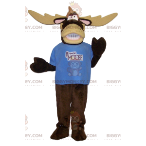 Very comical caribou BIGGYMONKEY™ mascot costume with blue