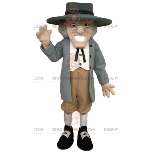 Kostým BIGGYMONKEY™ Maskot Stylový starší muž s šedým kloboukem
