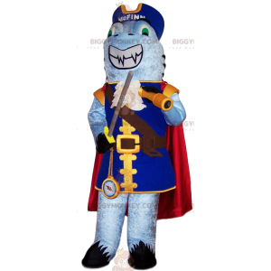 BIGGYMONKEY™ mascot costume of shark in pirate outfit. shark