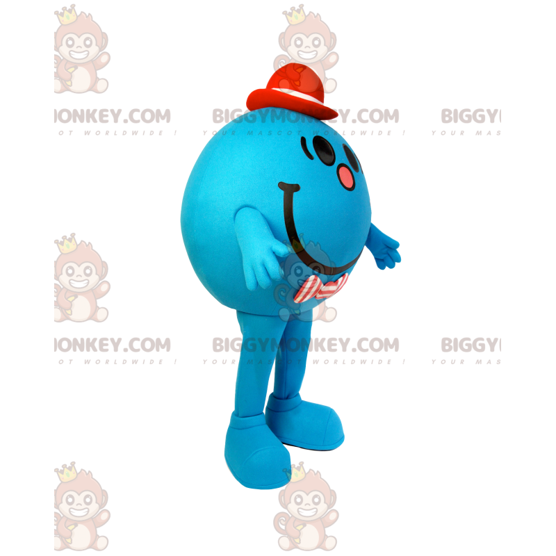 BIGGYMONKEY™ Mascot Costume Little Round Blue Man With Red Hat