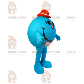 BIGGYMONKEY™ Mascot Costume Little Round Blue Man With Red Hat