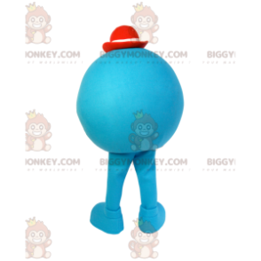BIGGYMONKEY™ Mascot Costume Little Round Blue Man With Red Hat