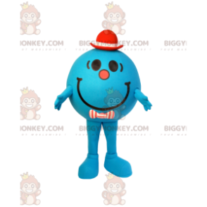 BIGGYMONKEY™ Mascot Costume Little Round Blue Man With Red Hat