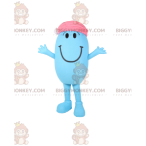 BIGGYMONKEY™ Mascot Costume Small Blue Oval Man With Pink