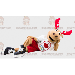 Brun Moose Caribou med rødt gevir BIGGYMONKEY™ maskotkostume -