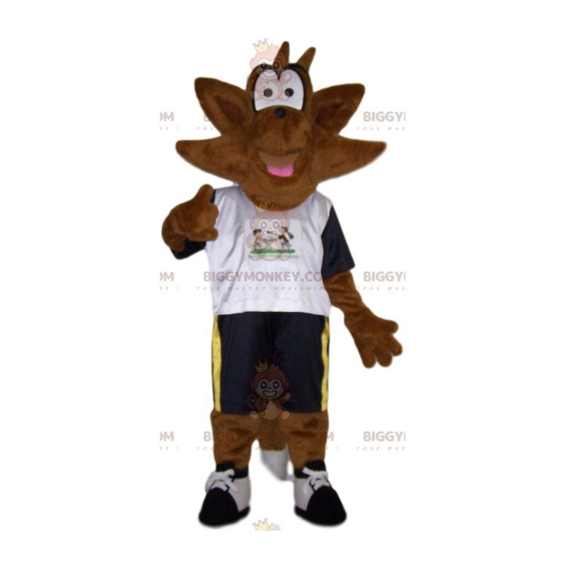 Costume de mascotte BIGGYMONKEY™ de hérisson marron en tenue de Costume de mascotte BIGGYMONKEY™ de hérisson marron en tenue de