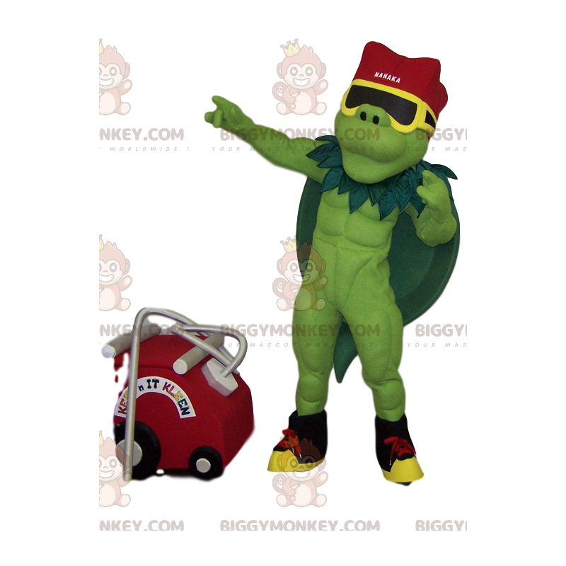 Muscle Green Hero BIGGYMONKEY™ mascottekostuum met groene cape Muscle Green Hero BIGGYMONKEY™ mascottekostuum met groene cape