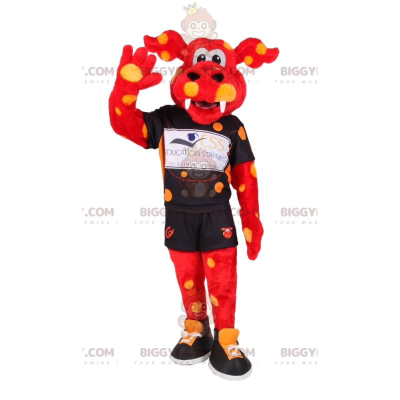BIGGYMONKEY™ Mascot Costume Red Ox Yellow Polka Dot Sportswear