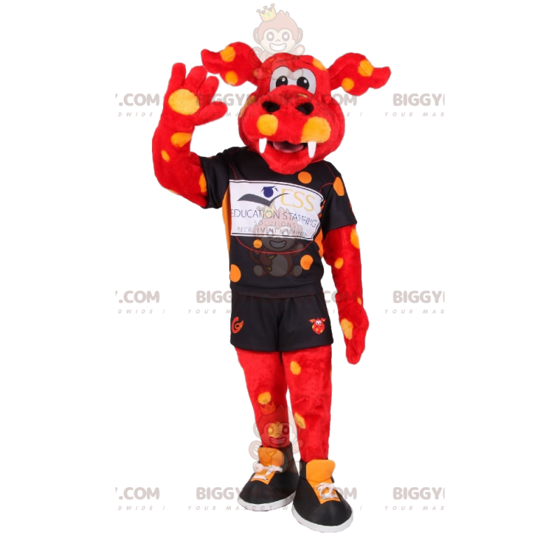 BIGGYMONKEY™ Maskotkostume Rød Okse Gul Polka Dot Sportstøj - BIGGYMONKEY™ Maskotkostume Rød Okse Gul Polka Dot Sportstøj -