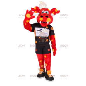 BIGGYMONKEY™ Maskotdräkt Röd Ox Gul Polka Dot Sportswear -