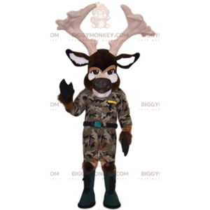 BIGGYMONKEY™ mascot costume of brown deer in camouflage. deer