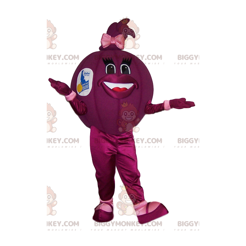 Costume da mascotte BIGGYMONKEY™ Ball Fucsia con fiocco per Costume da mascotte BIGGYMONKEY™ Ball Fucsia con fiocco per