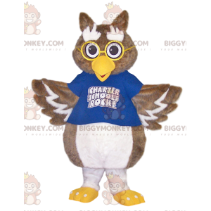 Traje de mascote Owls BIGGYMONKEY™ com camisa azul e óculos –