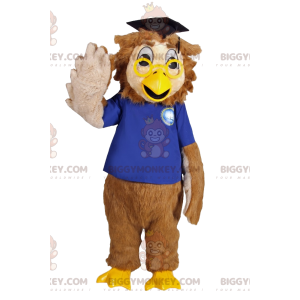 Traje de mascote BIGGYMONKEY™ Corujas com camisa azul e óculos