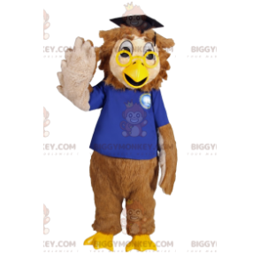 Traje de mascote Owls BIGGYMONKEY™ com camisa azul e óculos –