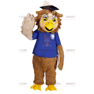 Στολή μασκότ Owls BIGGYMONKEY™ με μπλε πουκάμισο και γυαλιά - Μασκότ πουλιών - BIGGYMONKEY_012346 - BiggyMonkey.com