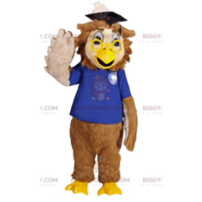 Traje de mascote Owls BIGGYMONKEY™ com camisa azul e óculos –