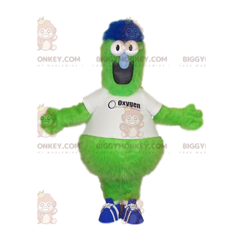 Hauska neonvihreä hirviö BIGGYMONKEY™ maskottiasu valkoisella Hauska neonvihreä hirviö BIGGYMONKEY™ maskottiasu valkoisella
