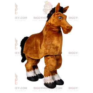 Traje de mascote de cavalo marrom BIGGYMONKEY™. fantasia de