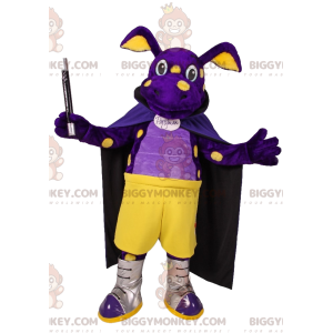 Paars varken BIGGYMONKEY™ mascottekostuum met cape en toverstaf