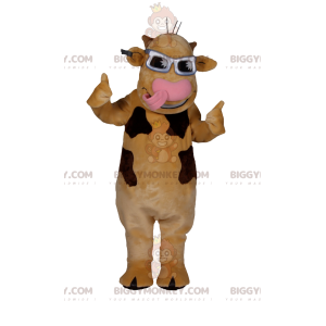 Super cool beige cow BIGGYMONKEY™ mascot costume. cow costume –