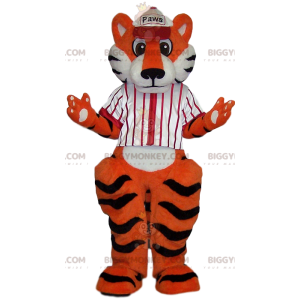 Tiger BIGGYMONKEY™ Mascot Costume With White Baseball Jersey -