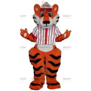 Tijger BIGGYMONKEY™ mascottekostuum met witte baseballjersey -