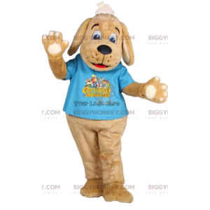 BIGGYMONKEY™ Mascot Costume Tan Dog With Sky Blue T-Shirt -