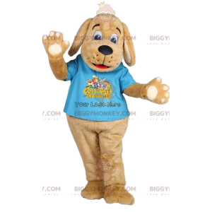 BIGGYMONKEY™ maskotkostume solbrun hund med himmelblå T-shirt -