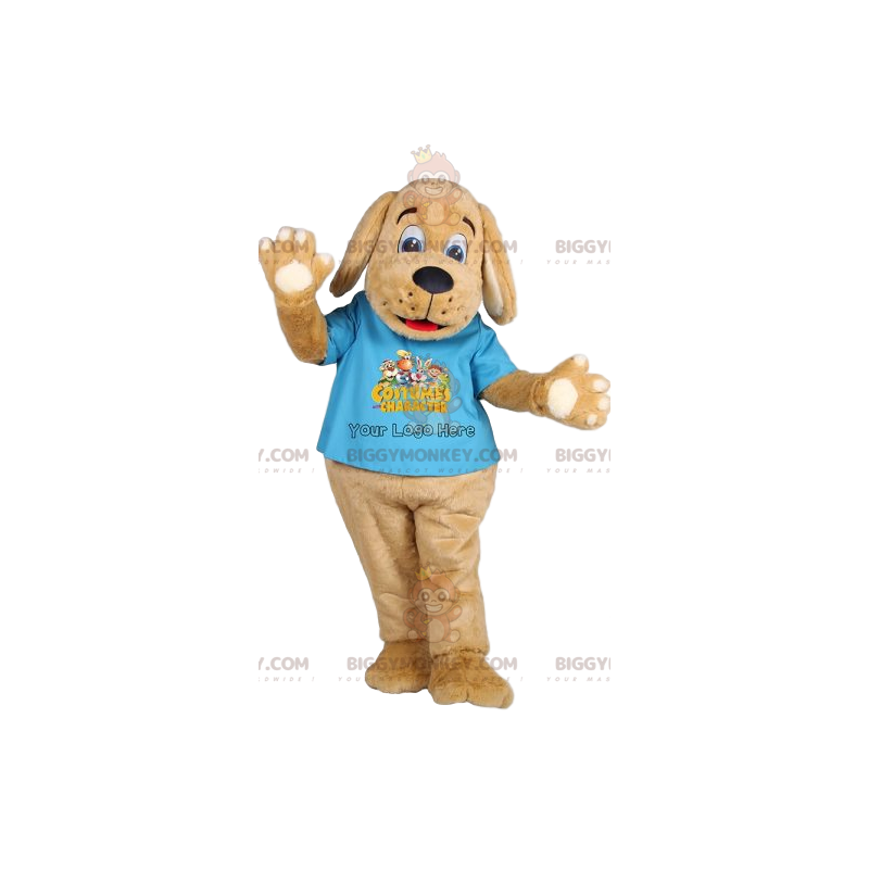 BIGGYMONKEY™ Mascot Costume Tan Dog With Sky Blue T-Shirt -