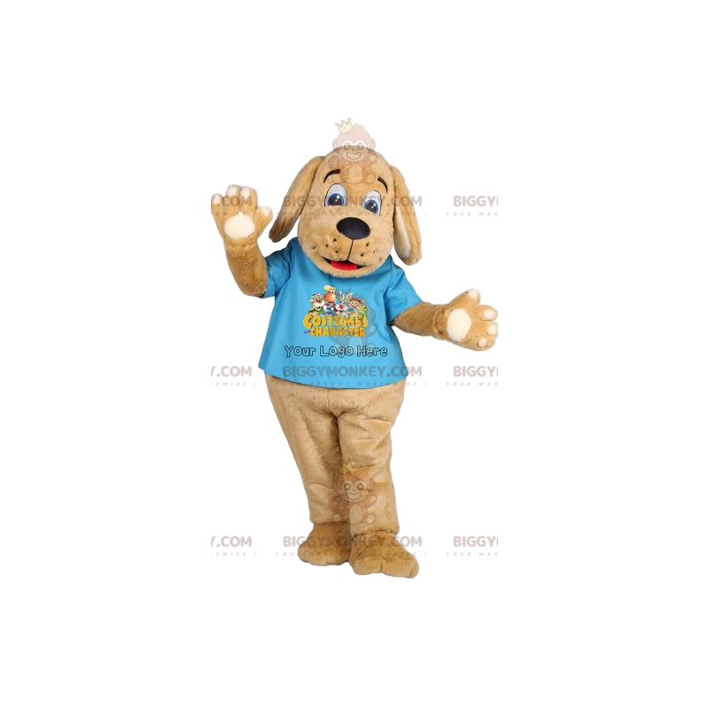 BIGGYMONKEY™ Maskotdräkt Solbränd hund med himmelsblå T-shirt -