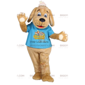 BIGGYMONKEY™ maskotkostume solbrun hund med himmelblå T-shirt -