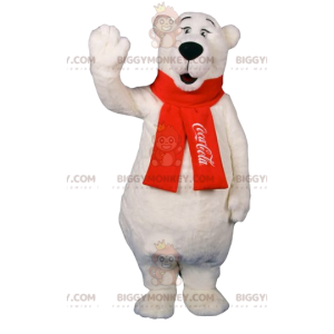 Traje de mascote de urso polar BIGGYMONKEY™ com lenço vermelho