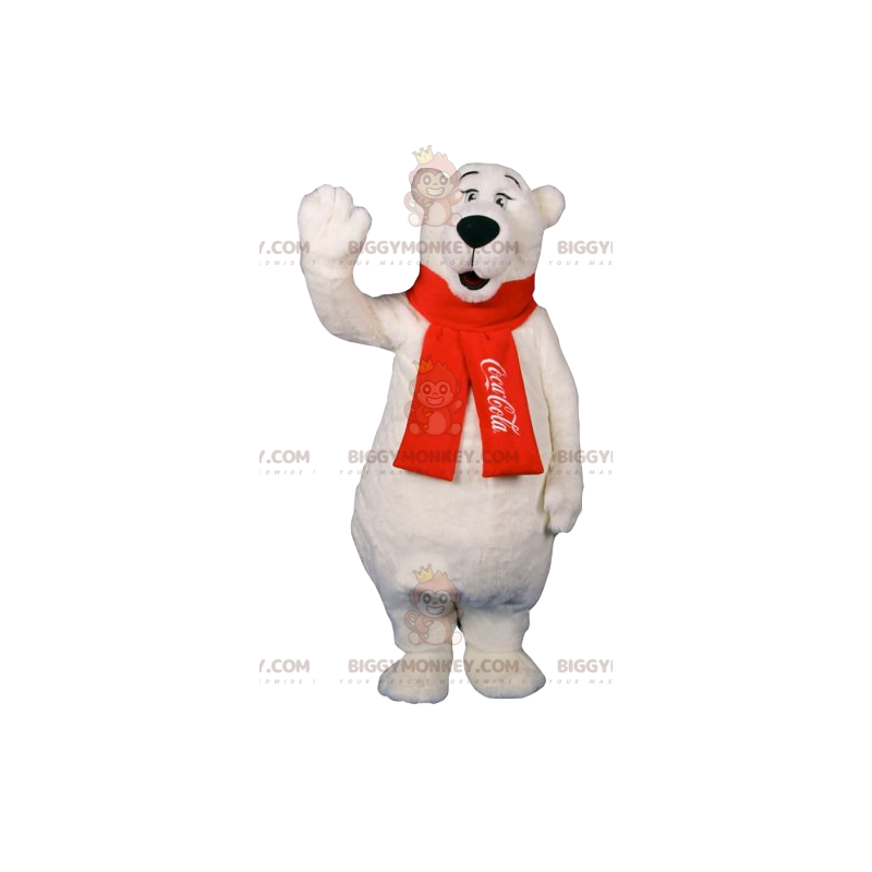 Costume de mascotte BIGGYMONKEY™ d'ours blanc avec une écharpe Costume de mascotte BIGGYMONKEY™ d'ours blanc avec une écharpe