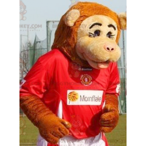BIGGYMONKEY™ maskottiasu beige ja oranssi apina urheiluasuissa