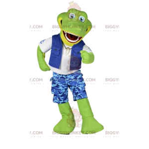 Costume de mascotte BIGGYMONKEY™ de crocodile vert en tenue de