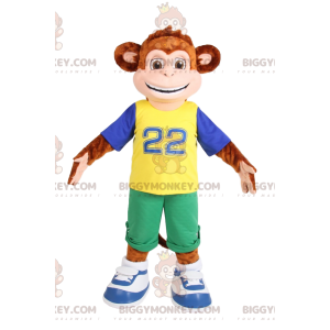 Kostým maskota hnědé opice BIGGYMONKEY™ ve sportovním oblečení.