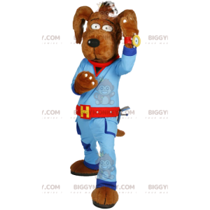 BIGGYMONKEY™ Dog Mascot Costume in Blue Workwear. dog costume -