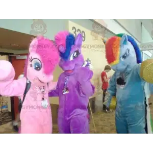 3 BIGGYMONKEY's veelkleurige pony eenhoorns mascotte -