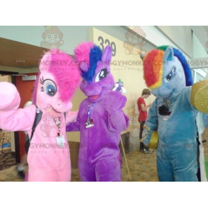 3 mascottes BIGGYMONKEY™ de licornes de poneys multicolores -