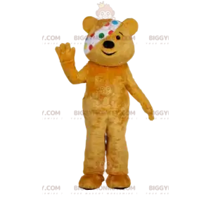 BIGGYMONKEY™ Maskottchenkostüm gelber Bär mit Bandage. Gelbes
